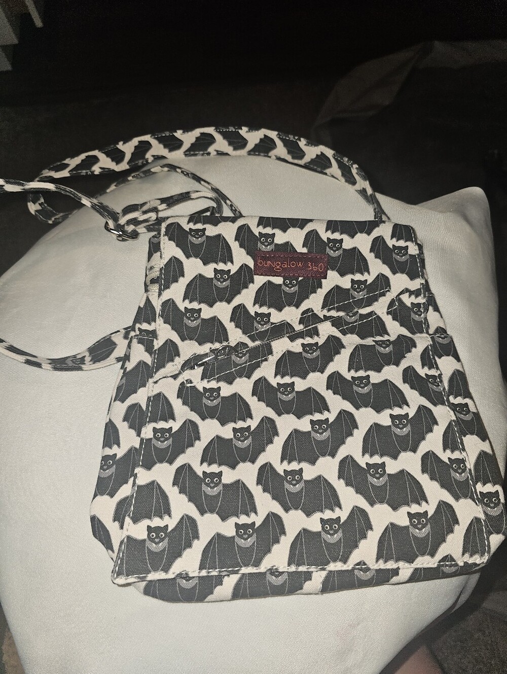 bungalow 360 Black & White Bat Pattern Crossbody Bag